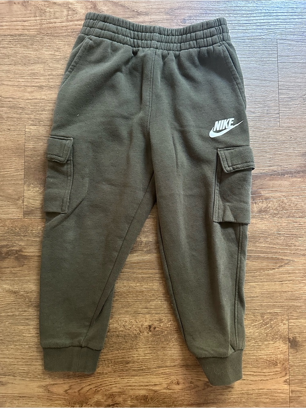 Nike Kids Olive Cargo Joggers with White Swoosh